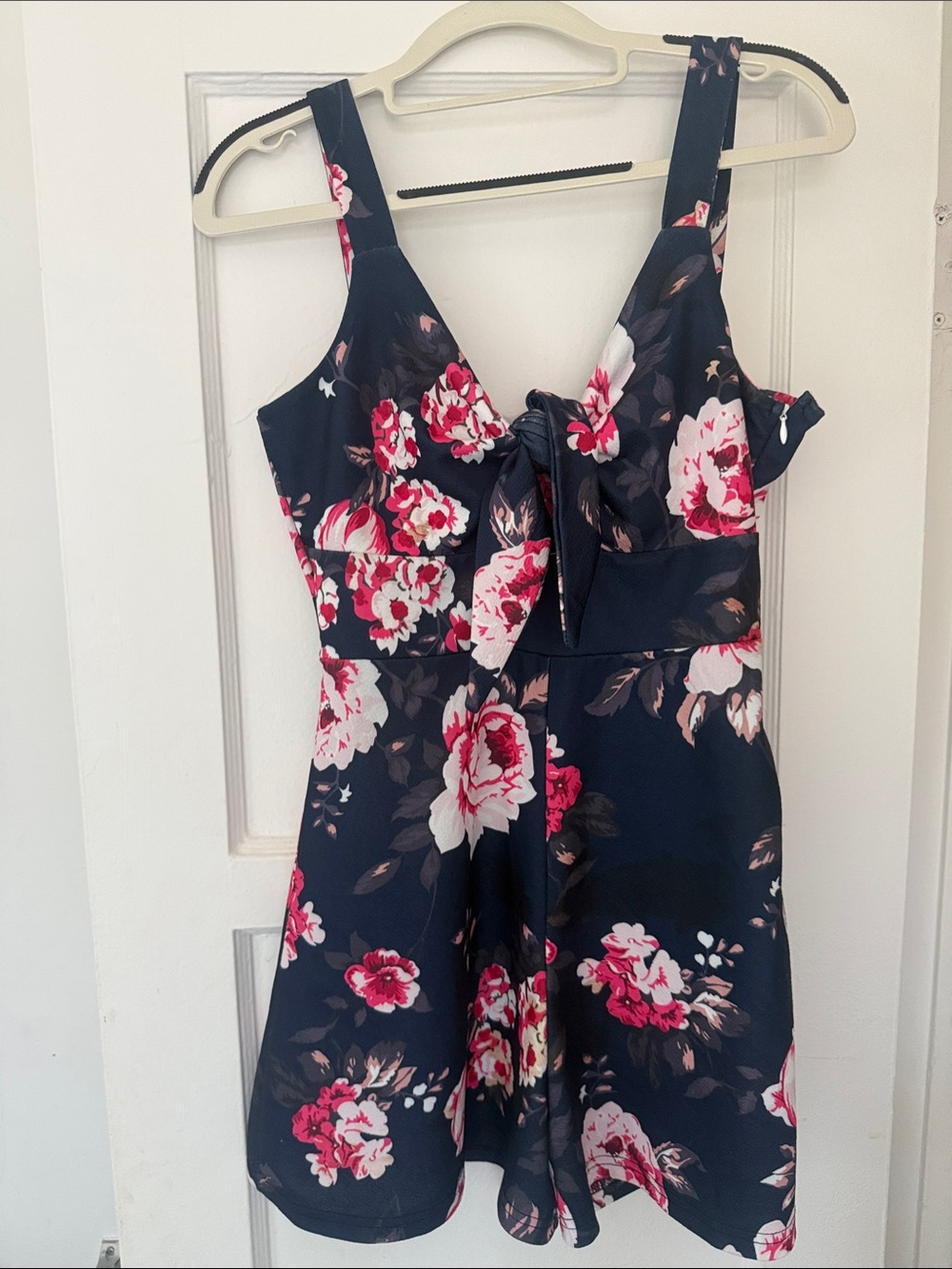 Navy Floral Tie-Front Romper